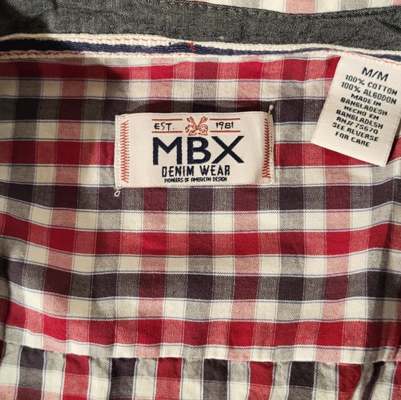 MBX Denim Wear Men's Short Sleeve Button Shirt Red/Blue Size M - Picture 13 of 16